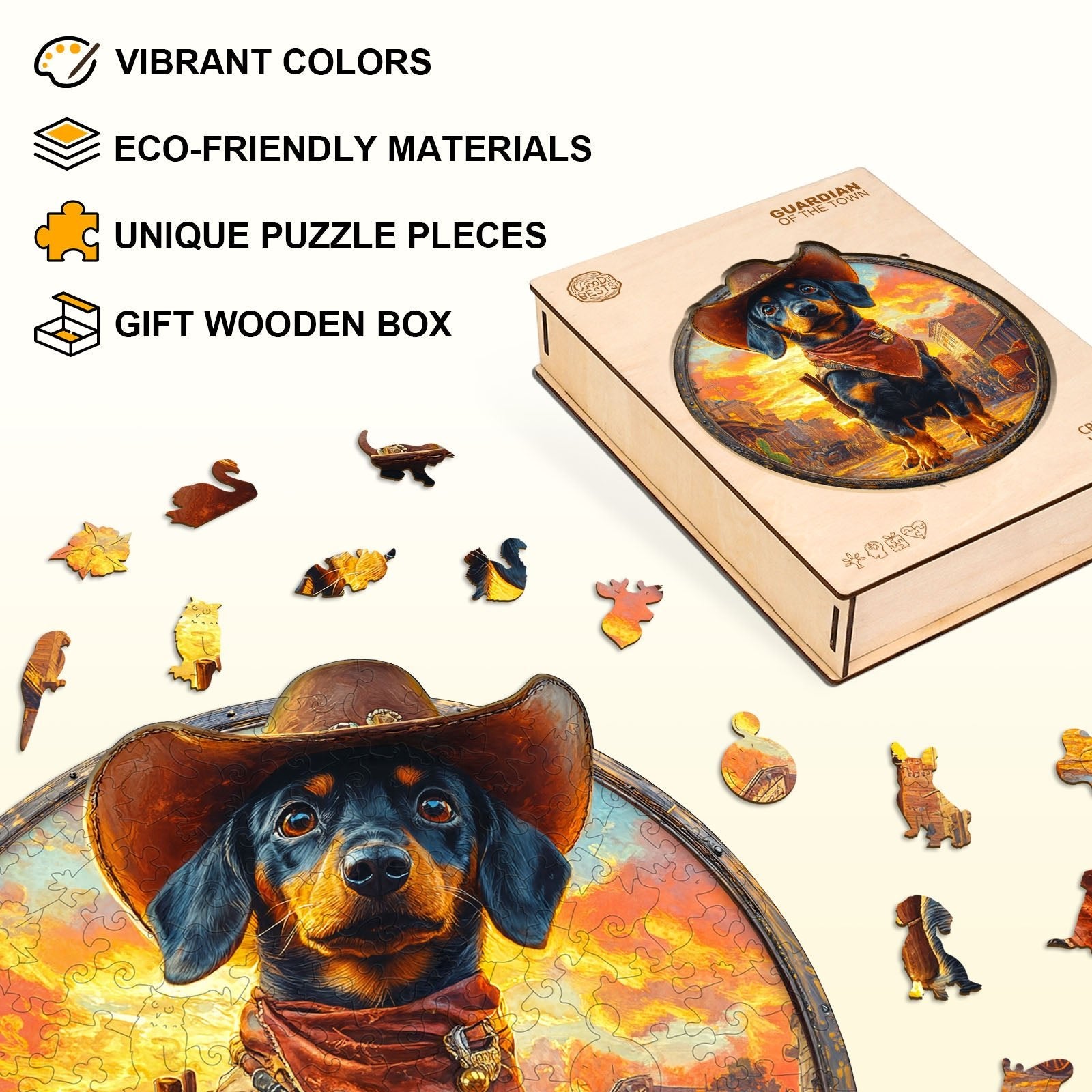 Whimsical Wooden Jigsaw Puzzle - Guardian of the Town - pickApuzzle