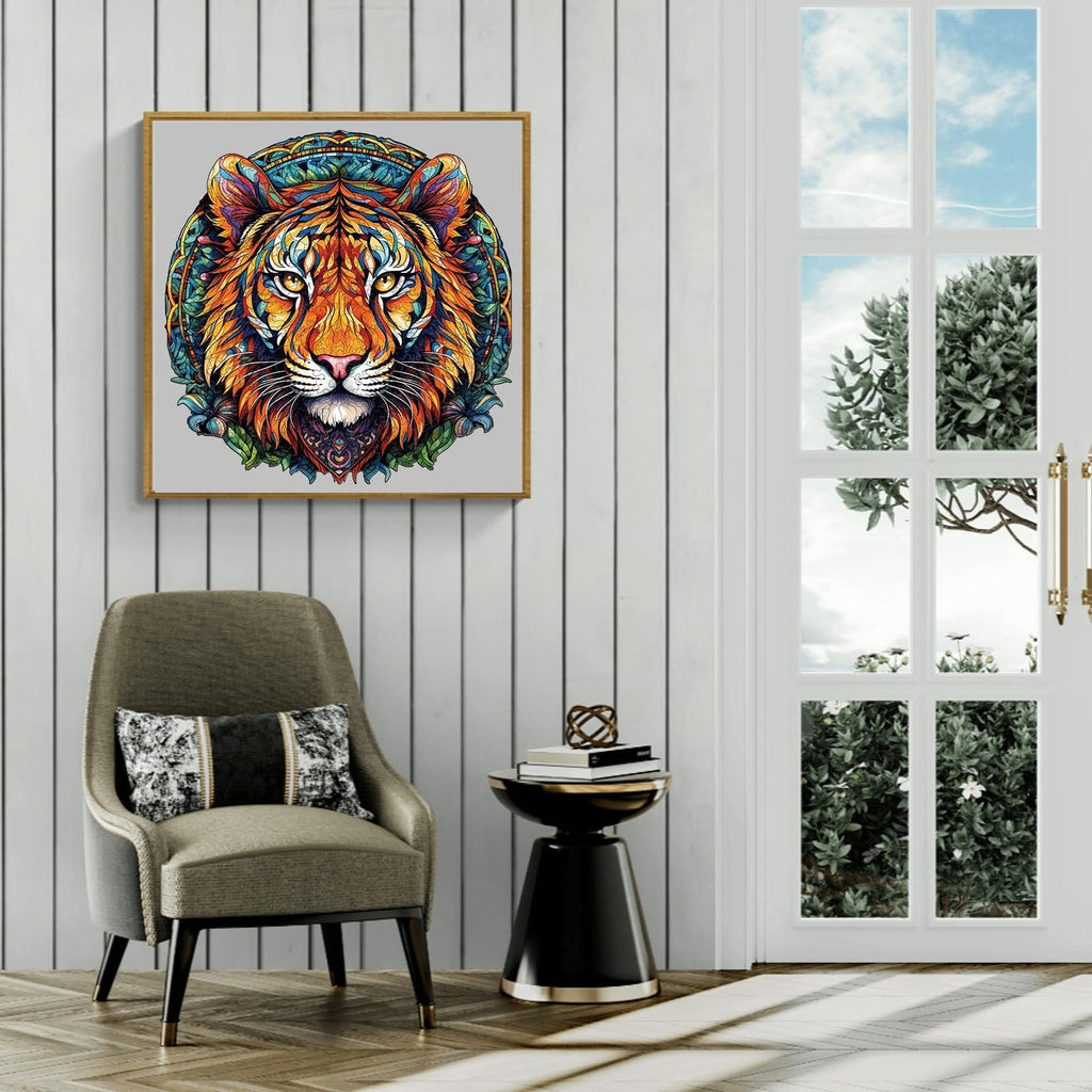 Whimsical Wooden Jigsaw Puzzle- mandala tiger