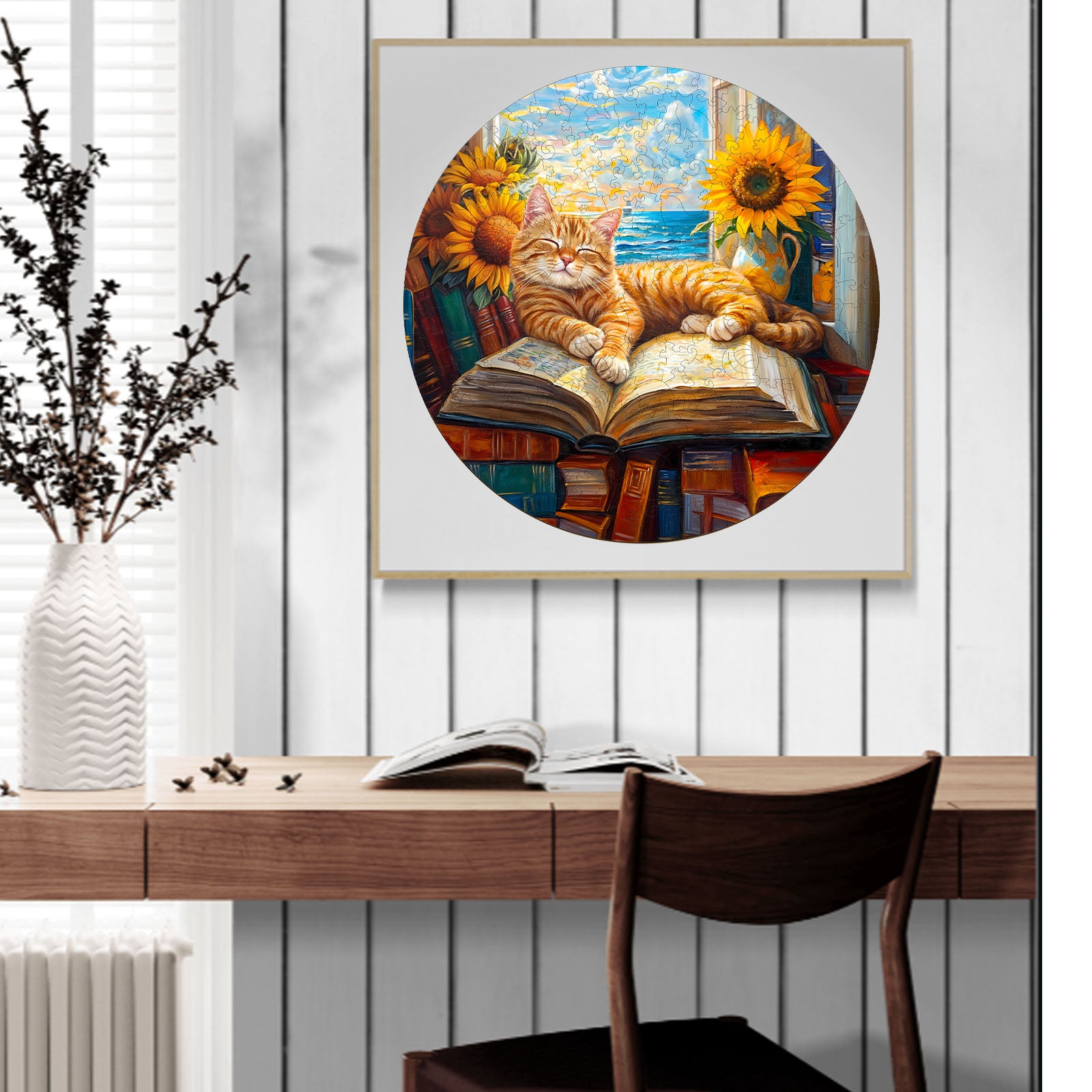 Whimsical Wooden Jigsaw Puzzle - Lazy orange cat - pickApuzzle