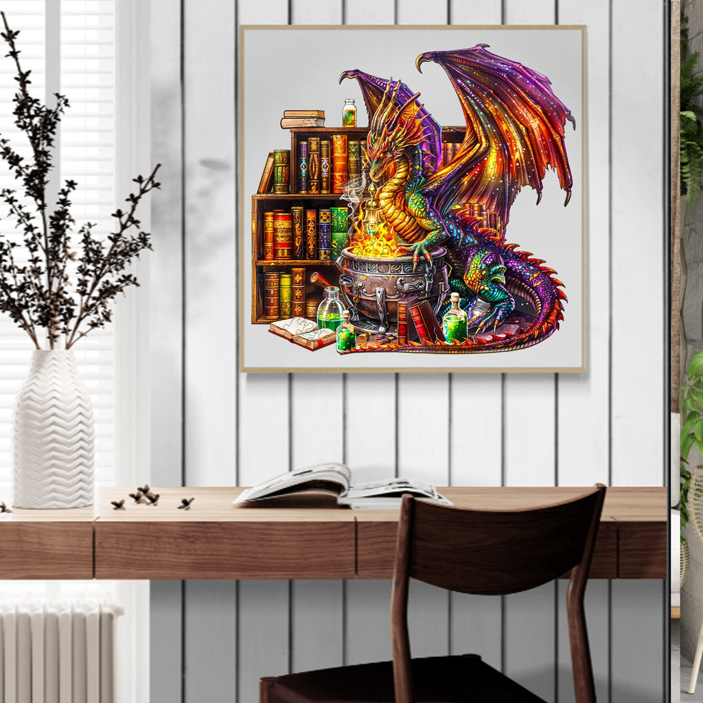 Whimsical Wooden Jigsaw Puzzle-  dragon magic potion