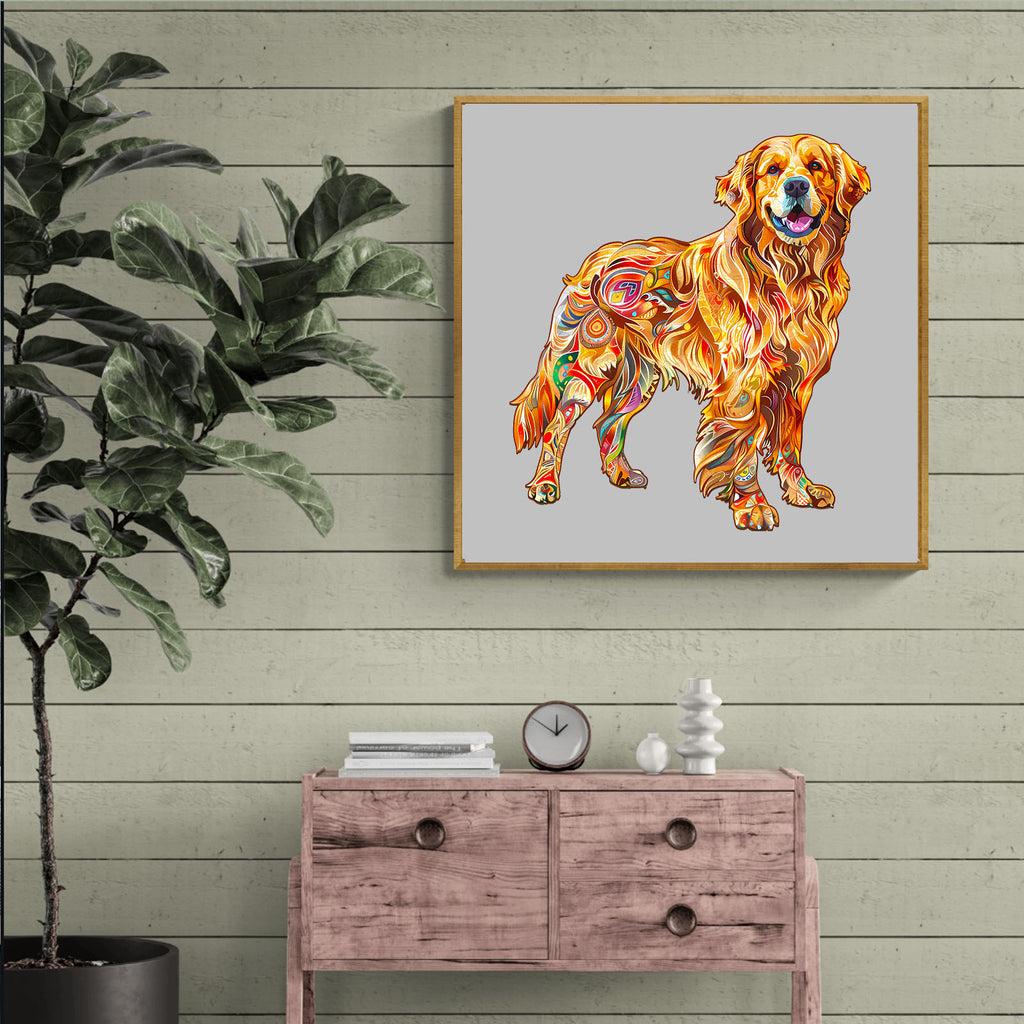 Whimsical Wooden Jigsaw Puzzle - Handsome golden retriever - pickApuzzle