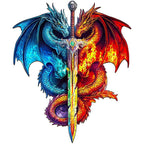 Whimsical Wooden Jigsaw Puzzle- Dragon and Sword