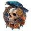 Whimsical Wooden Jigsaw Puzzle-Mechanical Skull & Raven
