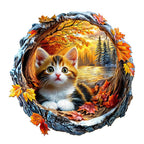 Whimsical Wooden Jigsaw Puzzle- Kitten in autumn