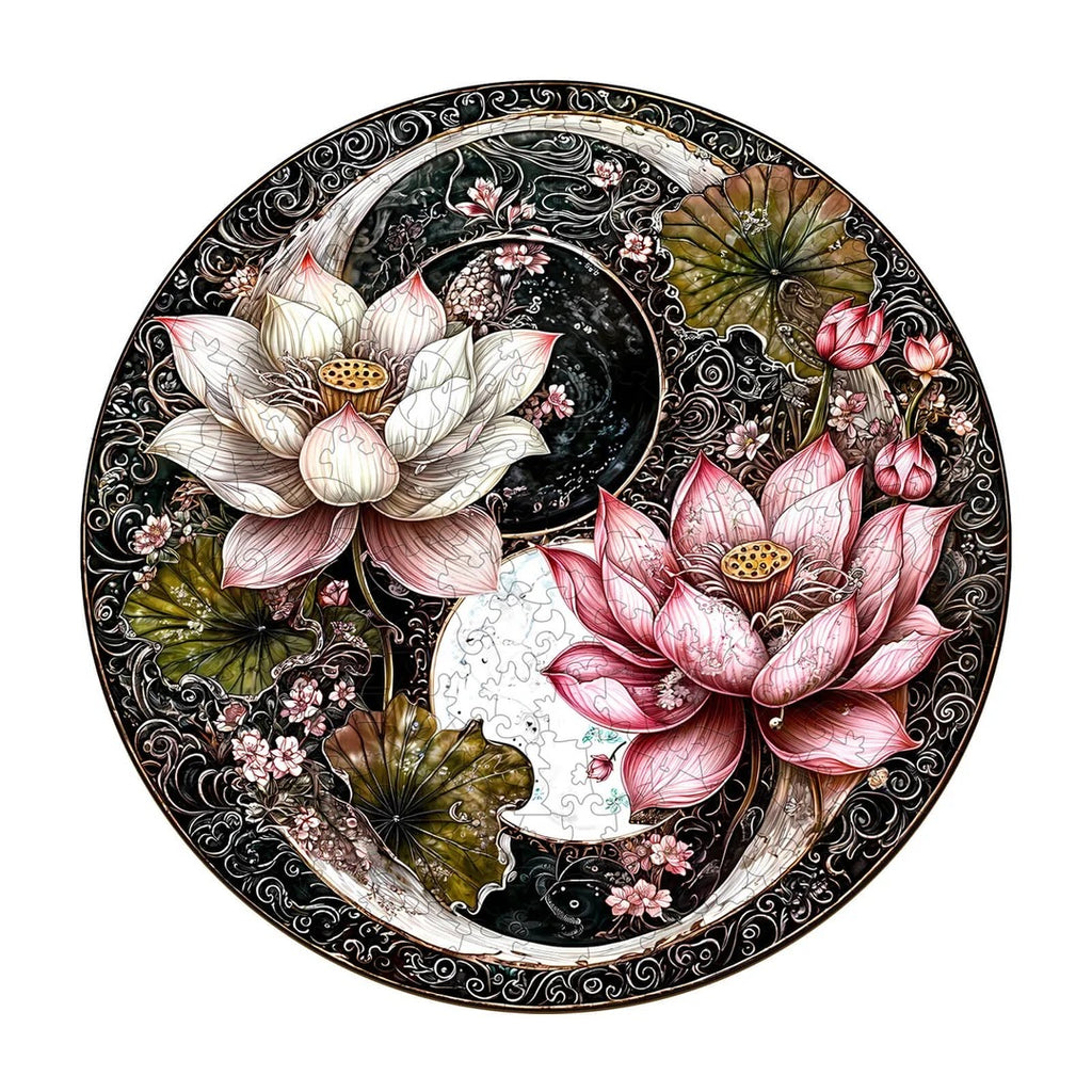 Whimsical Wooden Jigsaw Puzzle-Yin Yang Lotus