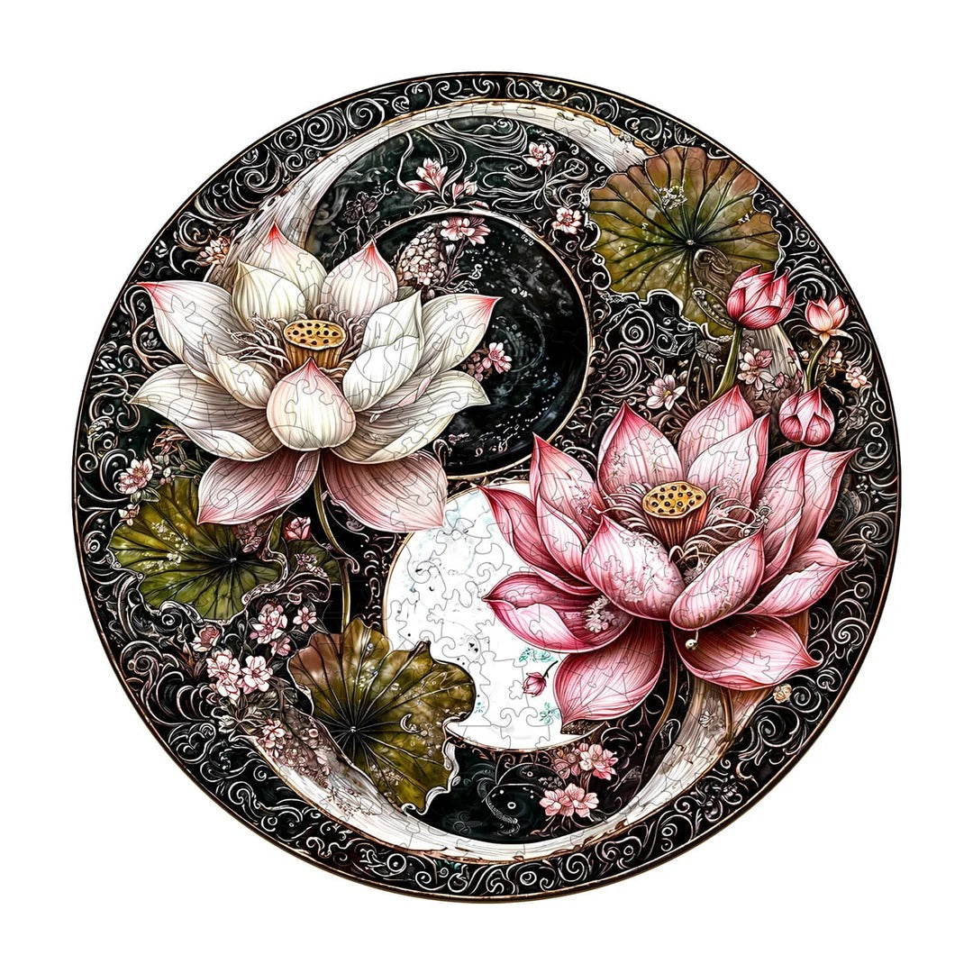 Whimsical Wooden Jigsaw Puzzle-Yin Yang Lotus