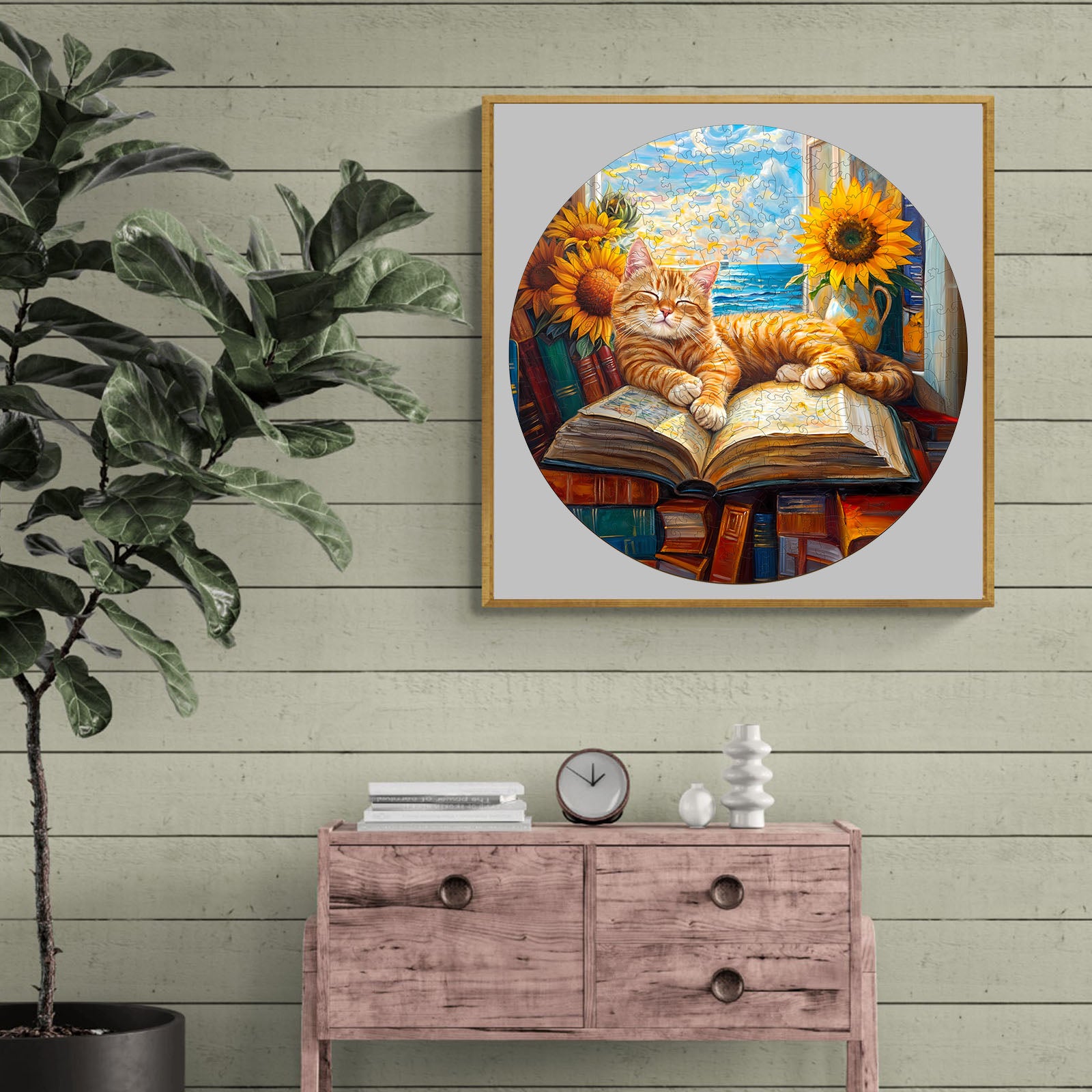 Whimsical Wooden Jigsaw Puzzle - Lazy orange cat - pickApuzzle