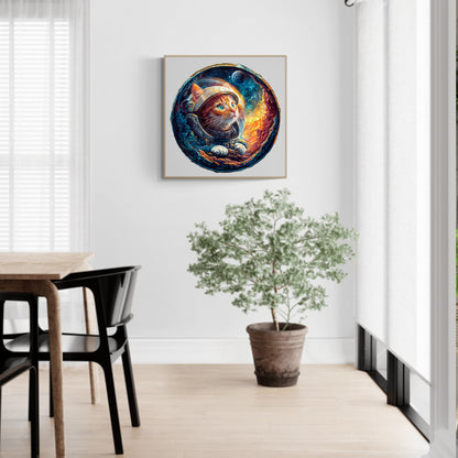 Whimsical Wooden Jigsaw Puzzle - 3D Space Cat - pickApuzzle