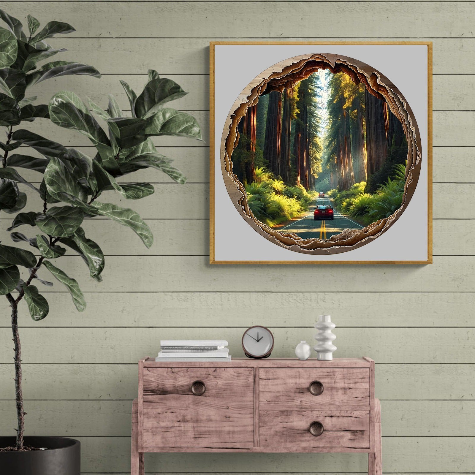 Whimsical Wooden Jigsaw Puzzle- redwood forest