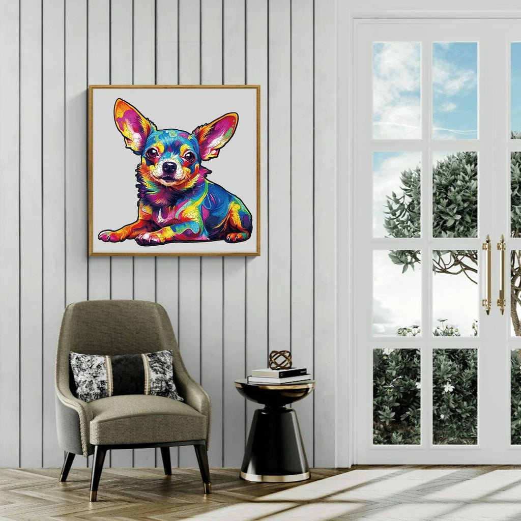 Whimsical Wooden Jigsaw Puzzle- Colorful Chihuahua