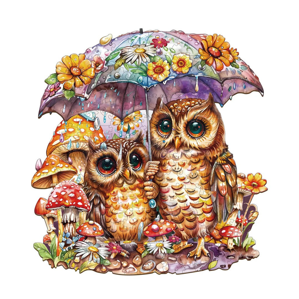 Whimsical Wooden Jigsaw Puzzle- Umbrella Owls