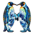 Whimsical Wooden Jigsaw Puzzle- couple penguins