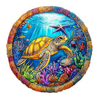 Whimsical Wooden Jigsaw Puzzle- retro turtle