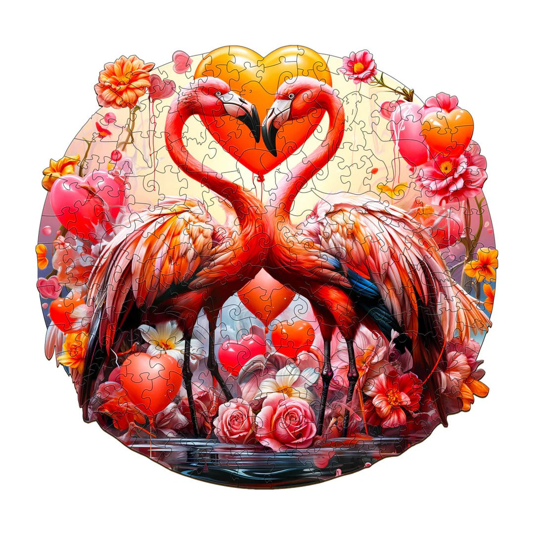 Whimsical Wooden Jigsaw Puzzle-sweet flamingo