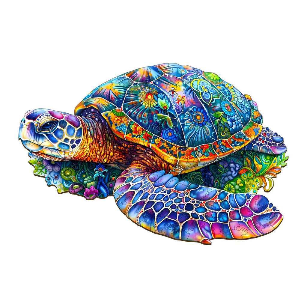 Whimsical Wooden Jigsaw Puzzle-fantasy turtle