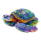 Whimsical Wooden Jigsaw Puzzle-fantasy turtle