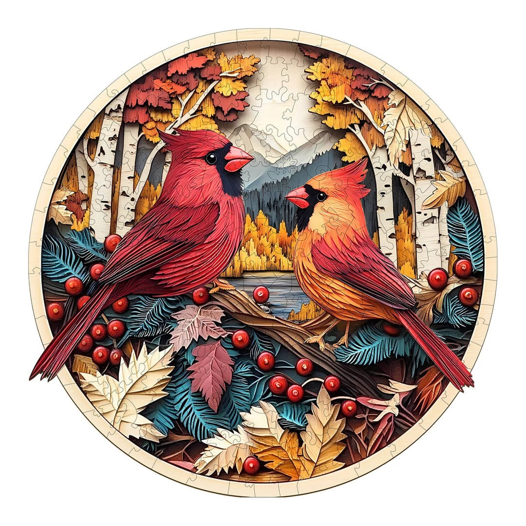 Whimsical Wooden Jigsaw Puzzle-Autumn Cardinal