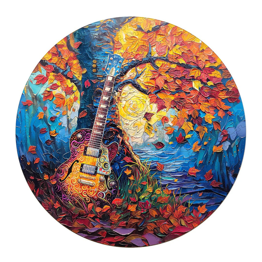 Whimsical Wooden Jigsaw Puzzle- Autumn guitar