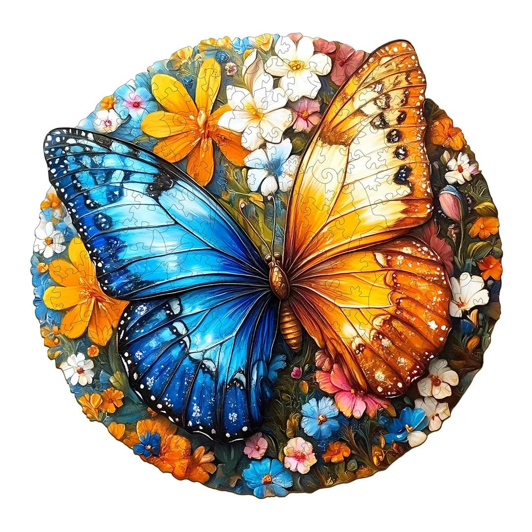 Whimsical Wooden Jigsaw Puzzle- Yin Yang Butterfly