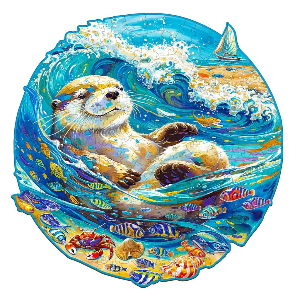 Whimsical Wooden Jigsaw Puzzle- leisurely otter
