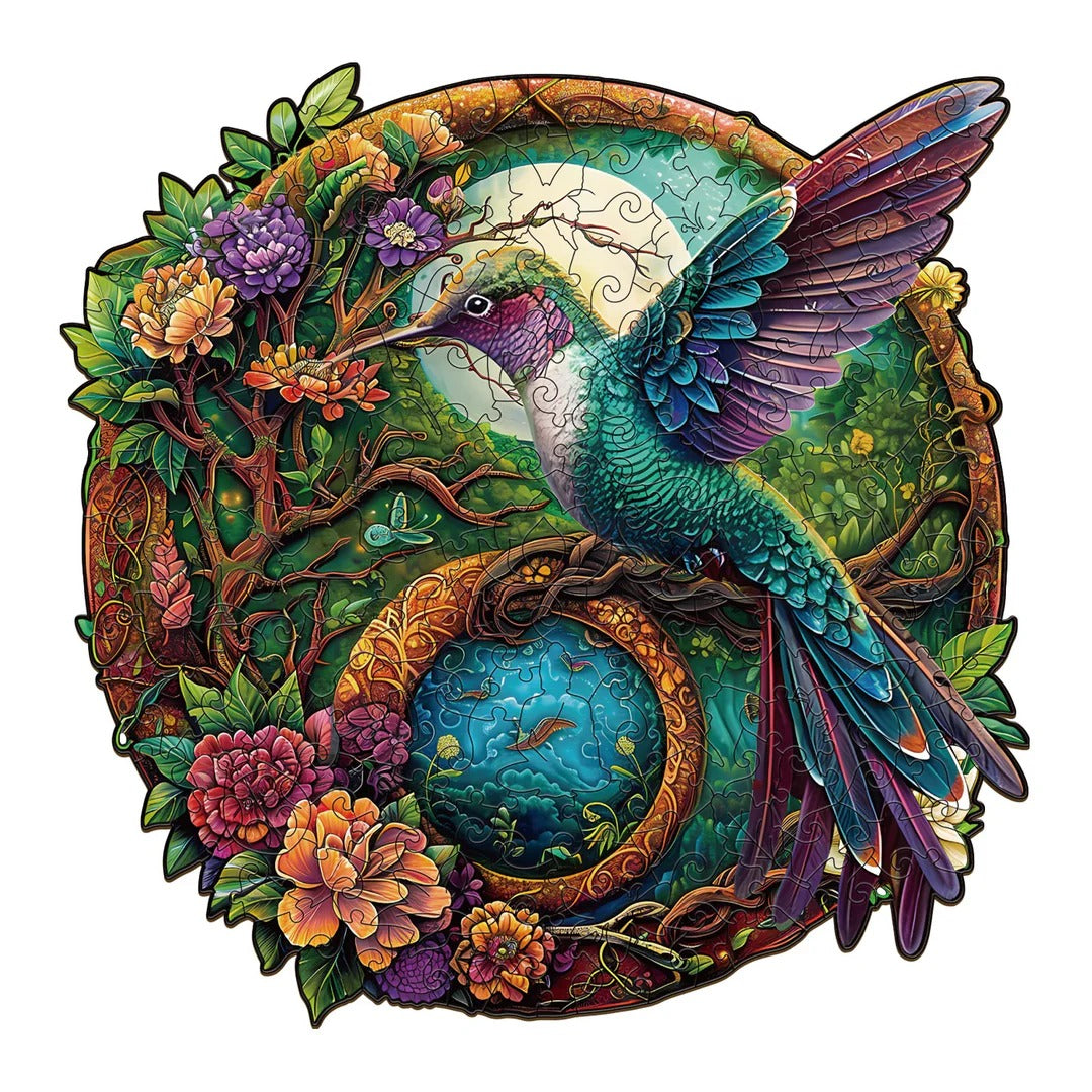Whimsical Wooden Jigsaw Puzzle- Yin Yang  Hummingbird-2