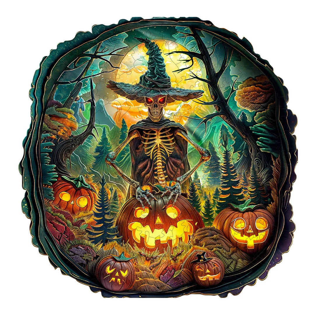 Whimsical Wooden Jigsaw Puzzle- Halloween skeletons Main image
