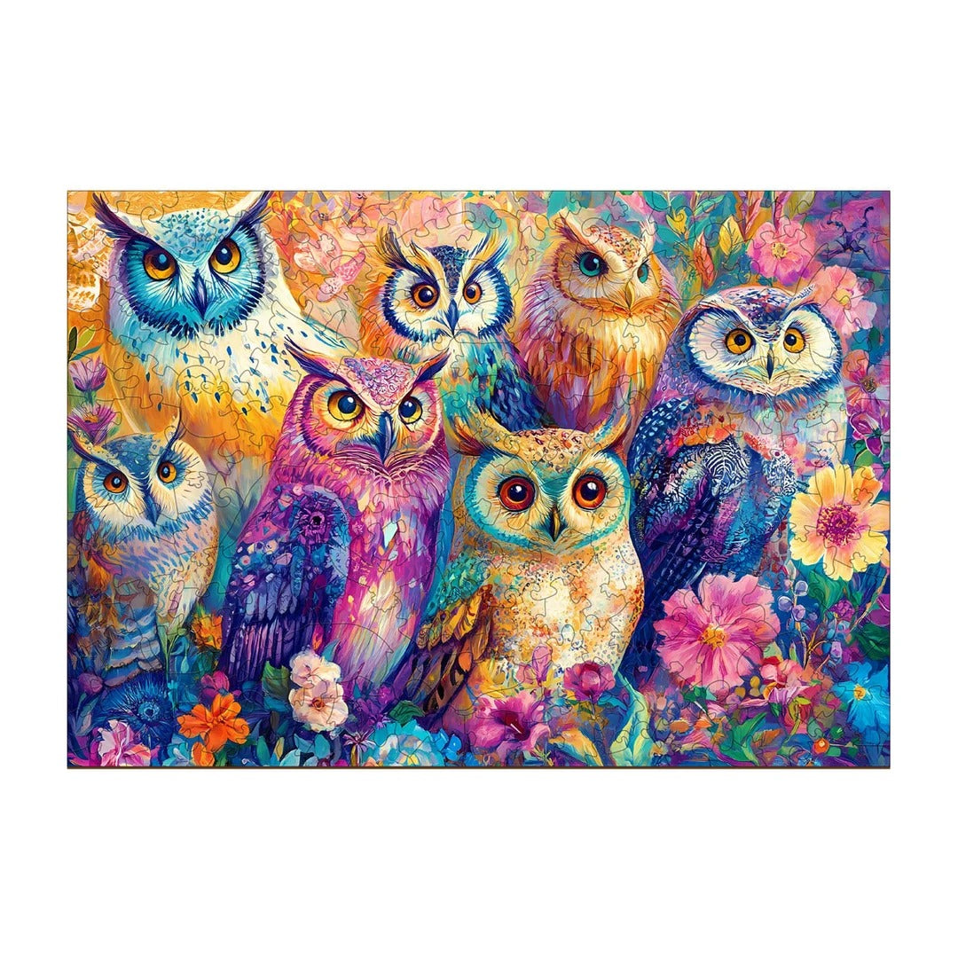 Whimsical Wooden Jigsaw Puzzle- Colored owl