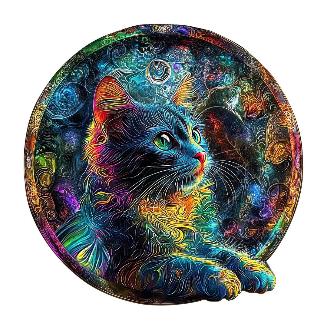 Whimsical Wooden Jigsaw Puzzle- Acid cat Main image