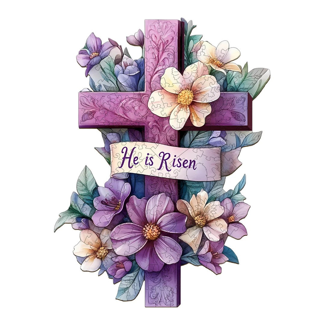 Whimsical Wooden Jigsaw Puzzle- Resurrection cross Main image