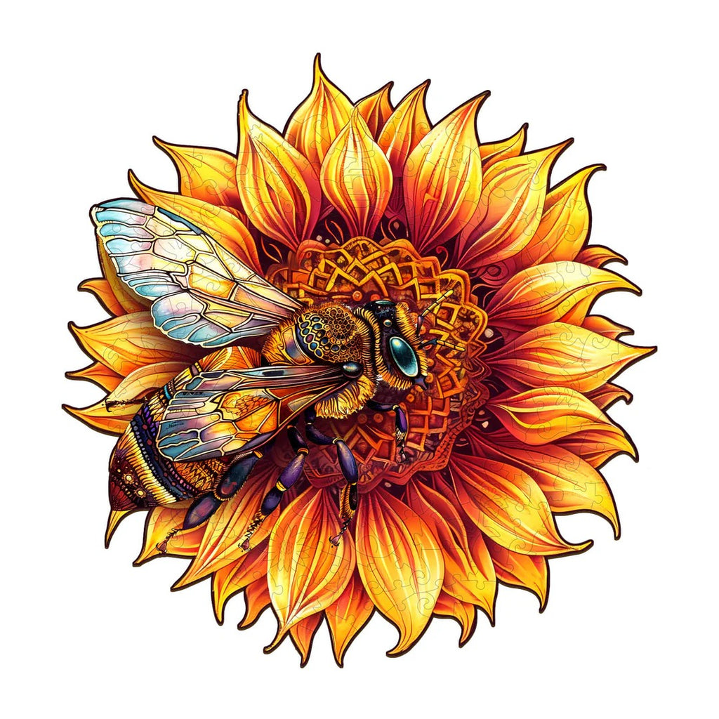Whimsical Wooden Jigsaw Puzzle-Bee and Sunflower