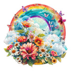 Whimsical Wooden Jigsaw Puzzle-Rainbow and Flowers