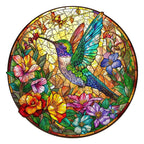 Whimsical Wooden Jigsaw Puzzle-Stained Glass Hummingbird