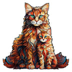 Whimsical Wooden Jigsaw Puzzle- Maine Coon family