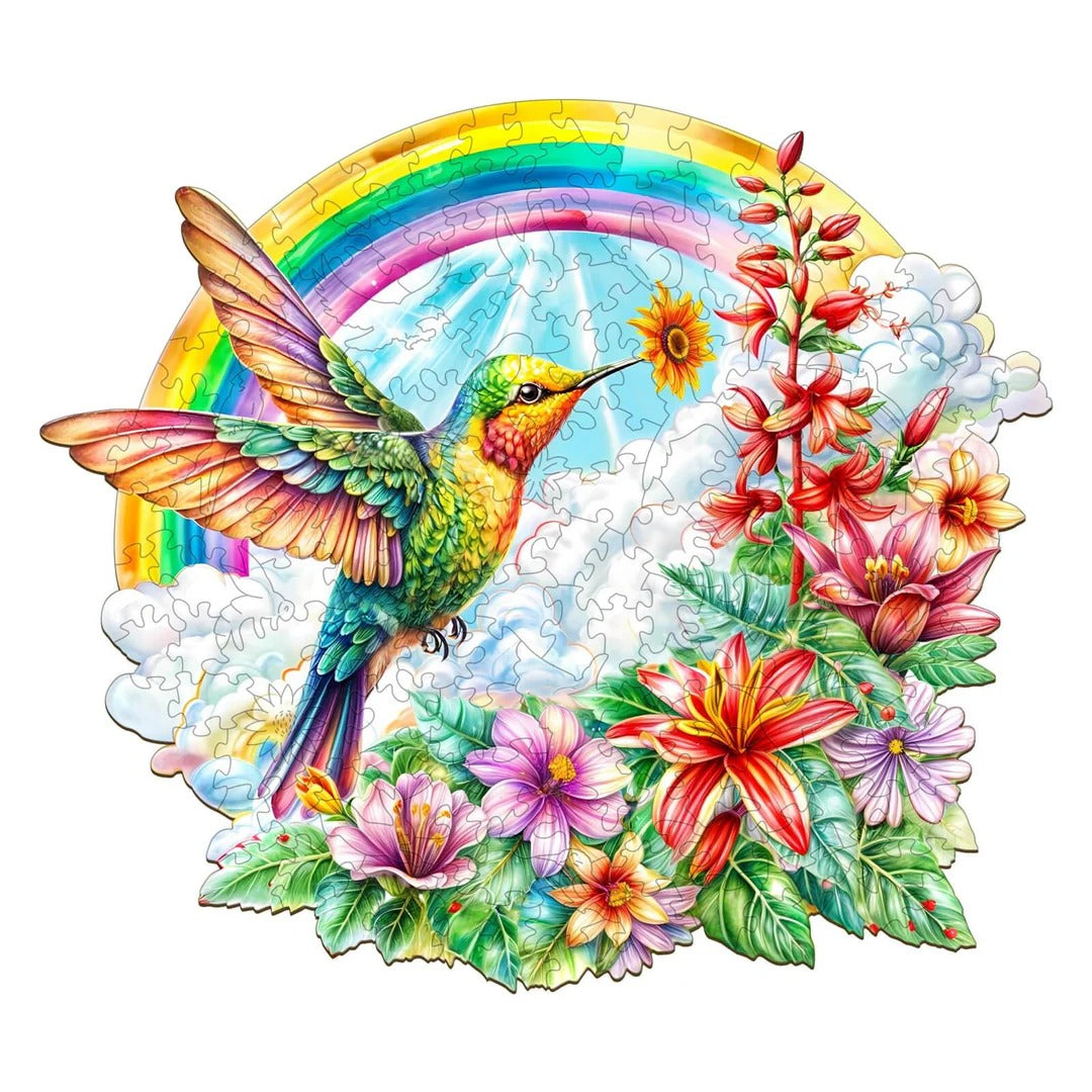 Whimsical Wooden Jigsaw Puzzle- Angel Hummingbird Main image