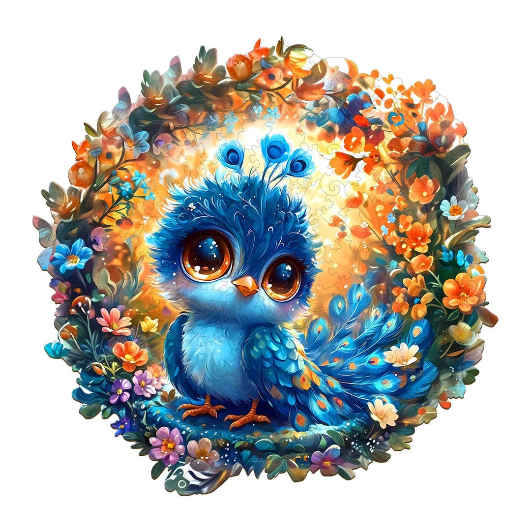 Whimsical Wooden Jigsaw Puzzle-Little Peacock Main image
