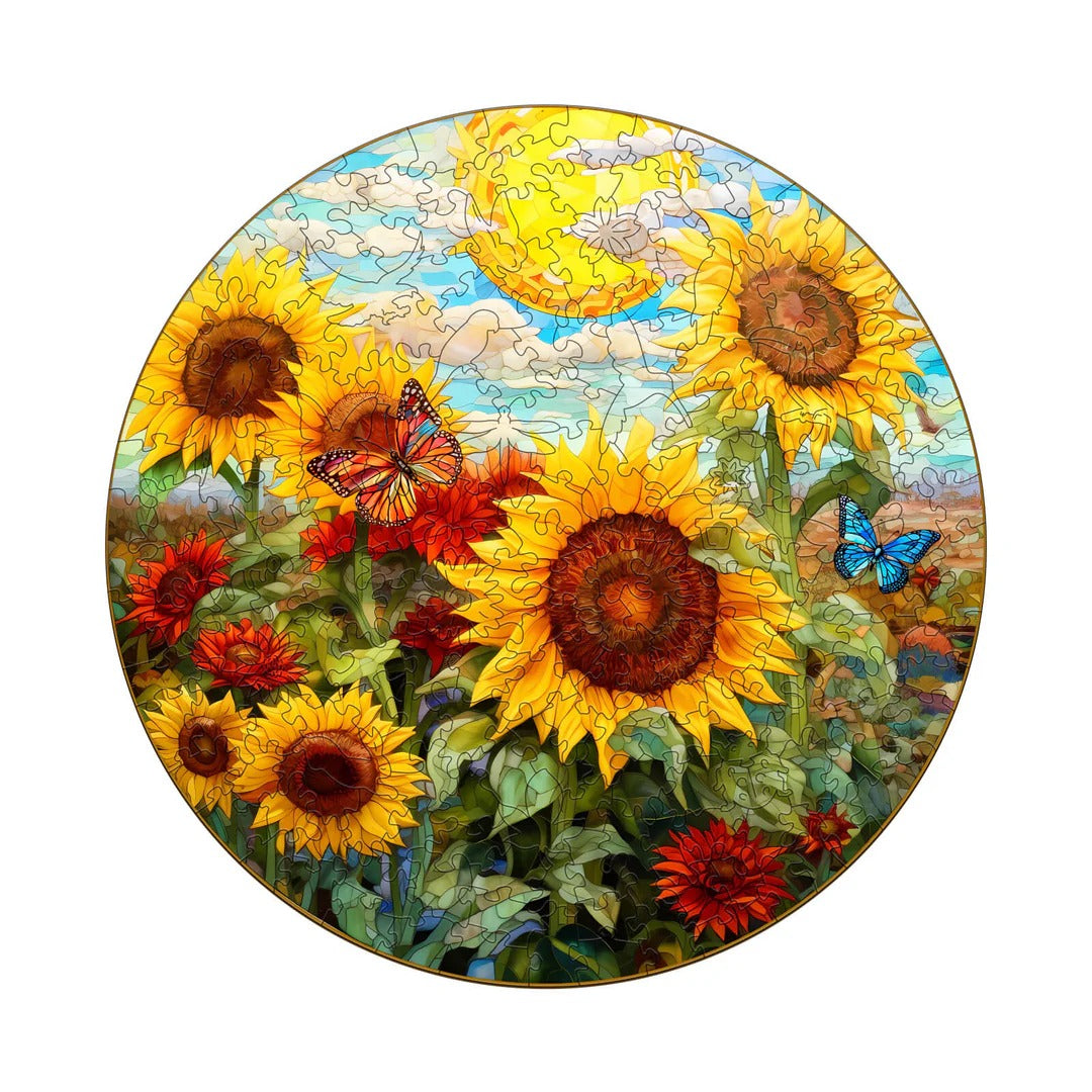 Whimsical Wooden Jigsaw Puzzle-Sunflower Sonata