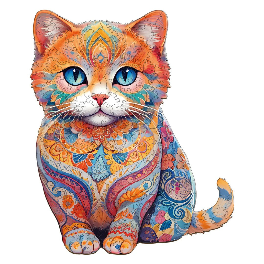 Whimsical Wooden Jigsaw Puzzle-Cute Scottish Cat