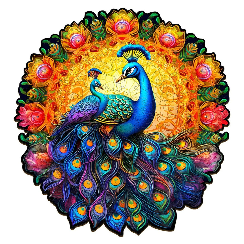 Whimsical Wooden Jigsaw Puzzle- peacock family