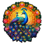 Whimsical Wooden Jigsaw Puzzle- peacock family