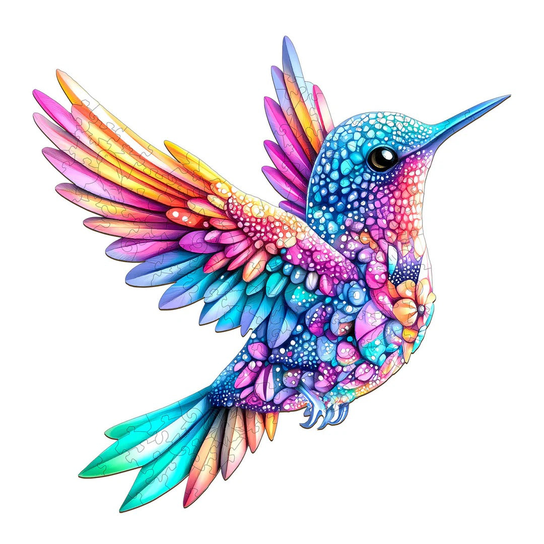 Whimsical Wooden Jigsaw Puzzle- Jewel hummingbird Main image