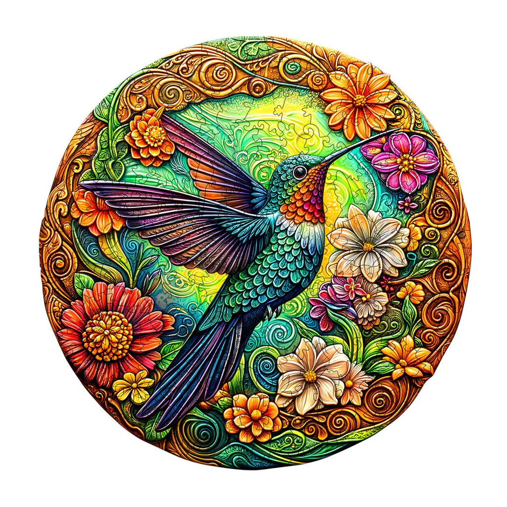 Whimsical Wooden Jigsaw Puzzle- Vintage Hummingbird