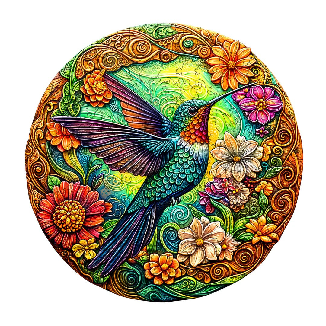 Whimsical Wooden Jigsaw Puzzle- Vintage Hummingbird