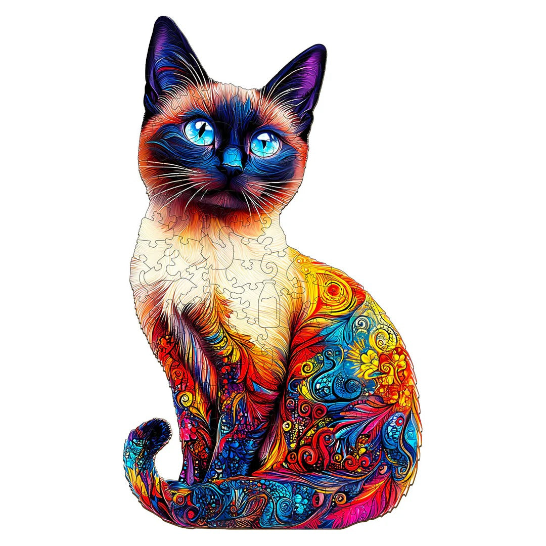 Whimsical Wooden Jigsaw Puzzle- Siamese cat-1