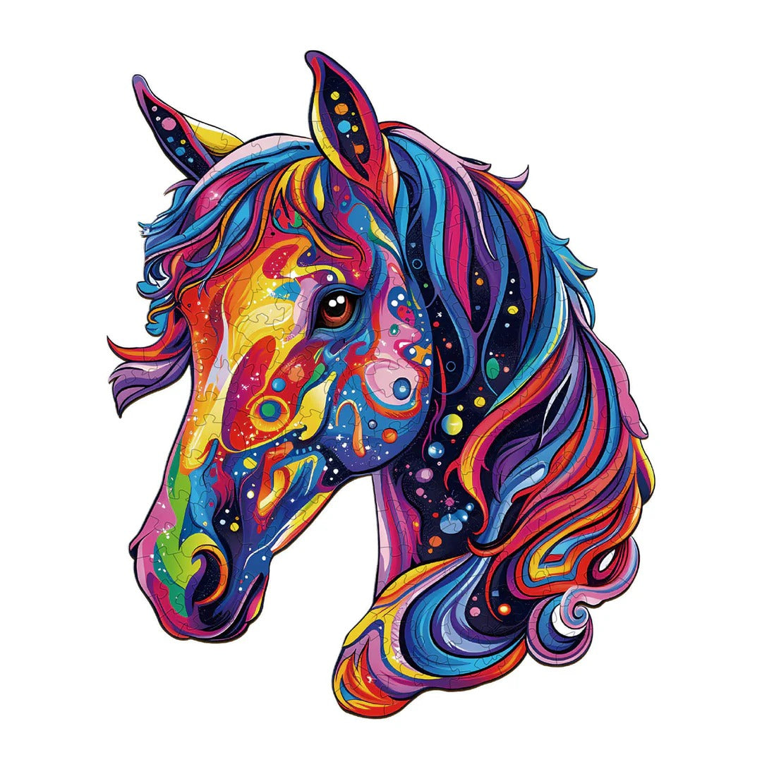 Whimsical Wooden Jigsaw Puzzle- colorful horse