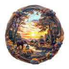 Whimsical Wooden Jigsaw Puzzle- Elephant at sunset-1