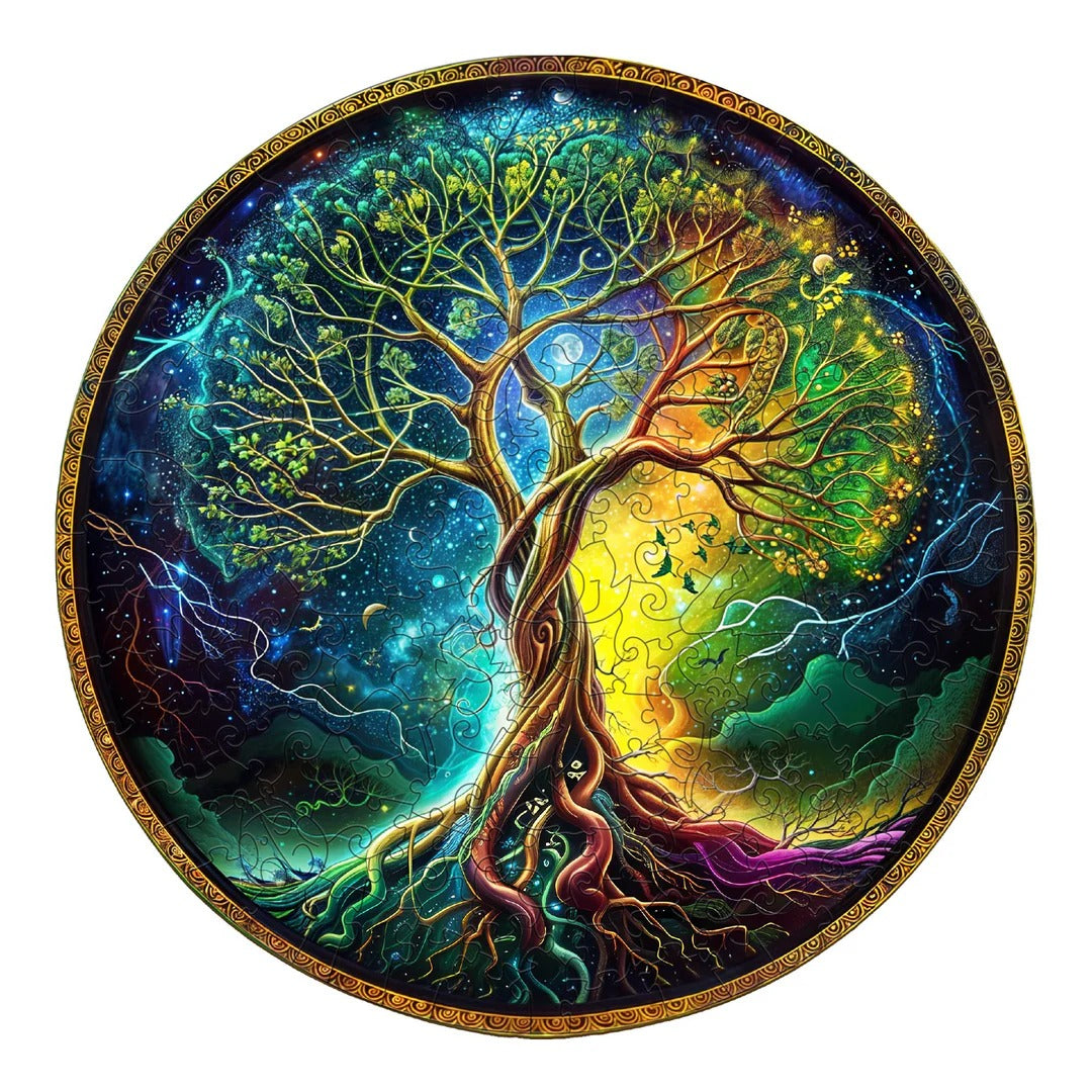 Whimsical Wooden Jigsaw Puzzle- Aurora Tree of Life-3 Main image