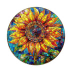 Whimsical Wooden Jigsaw Puzzle-Stained Glass Sunflower