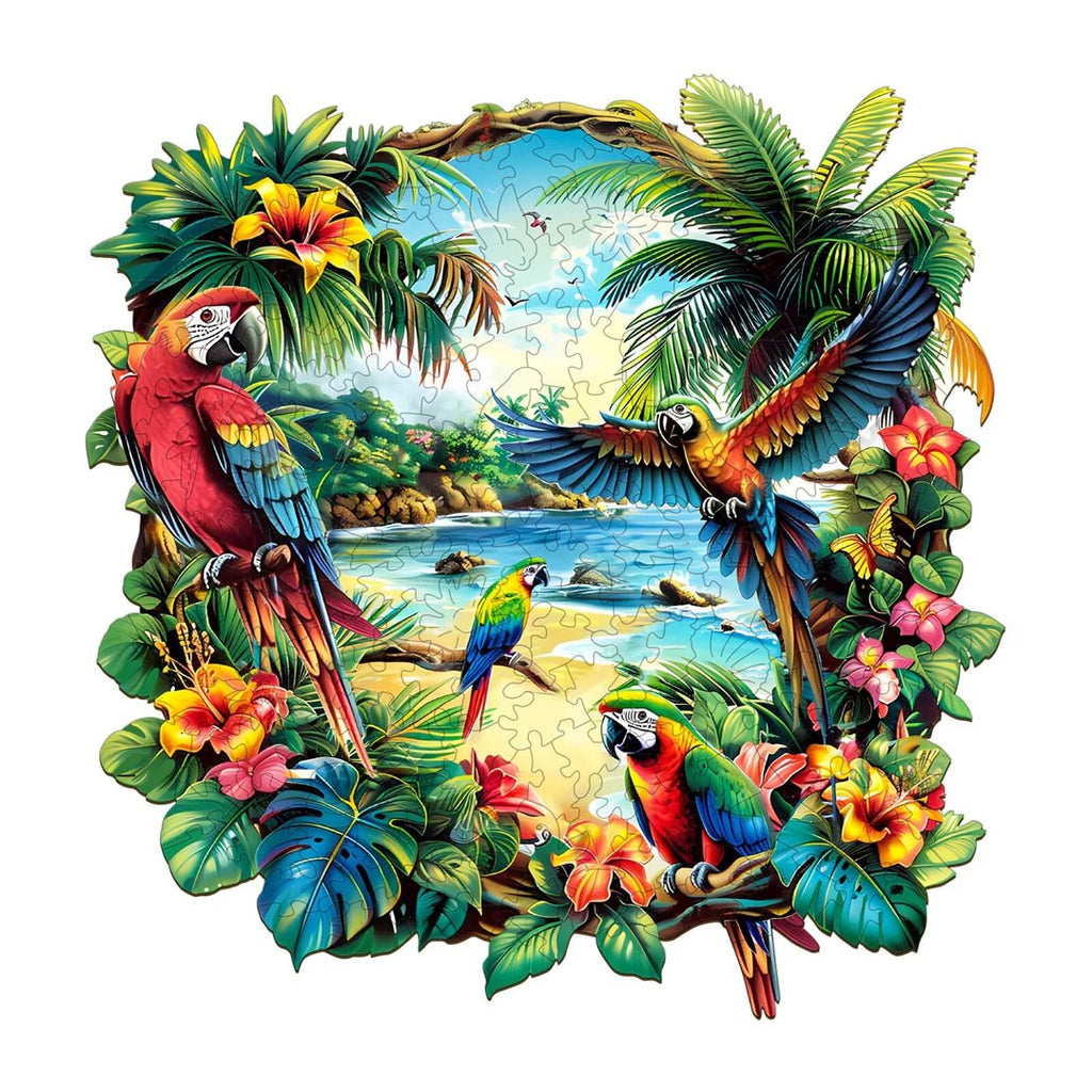 Casse-tête en bois fantaisie - perroquet tropical