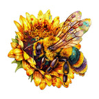 Whimsical Wooden Jigsaw Puzzle-Bee collecting nectar