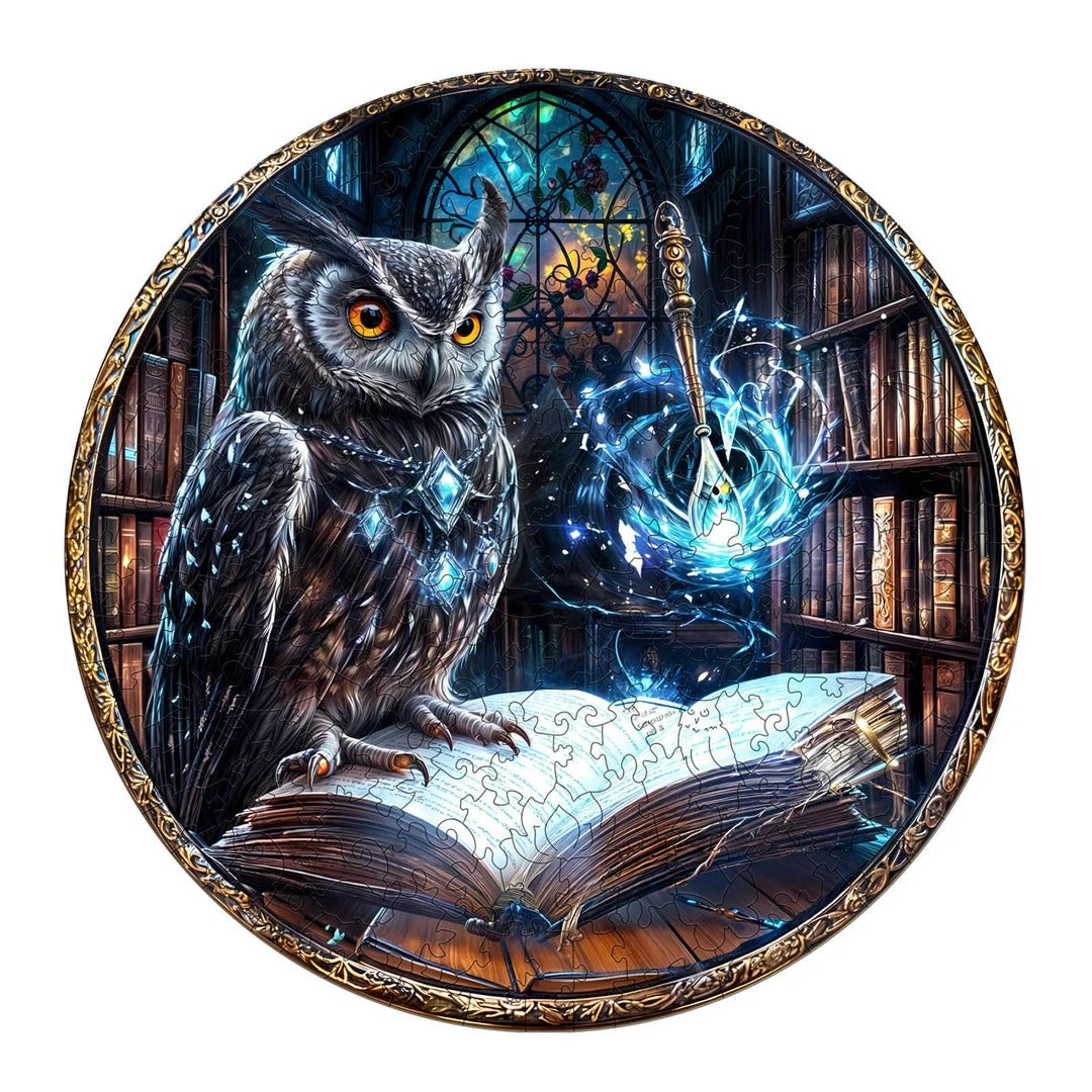 Whimsical Wooden Jigsaw Puzzle- Library Owl